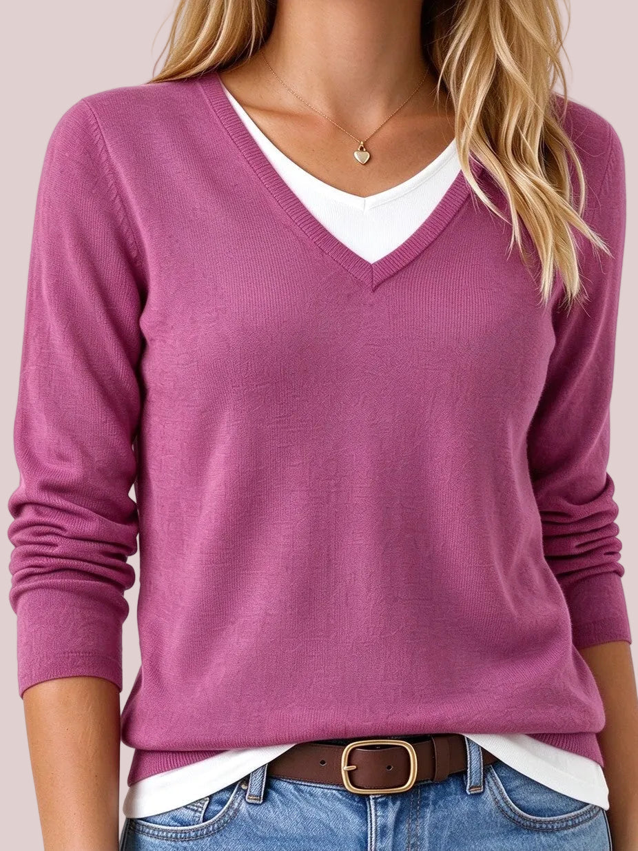 Women's V-Neck Layered-Look Knit Sweater