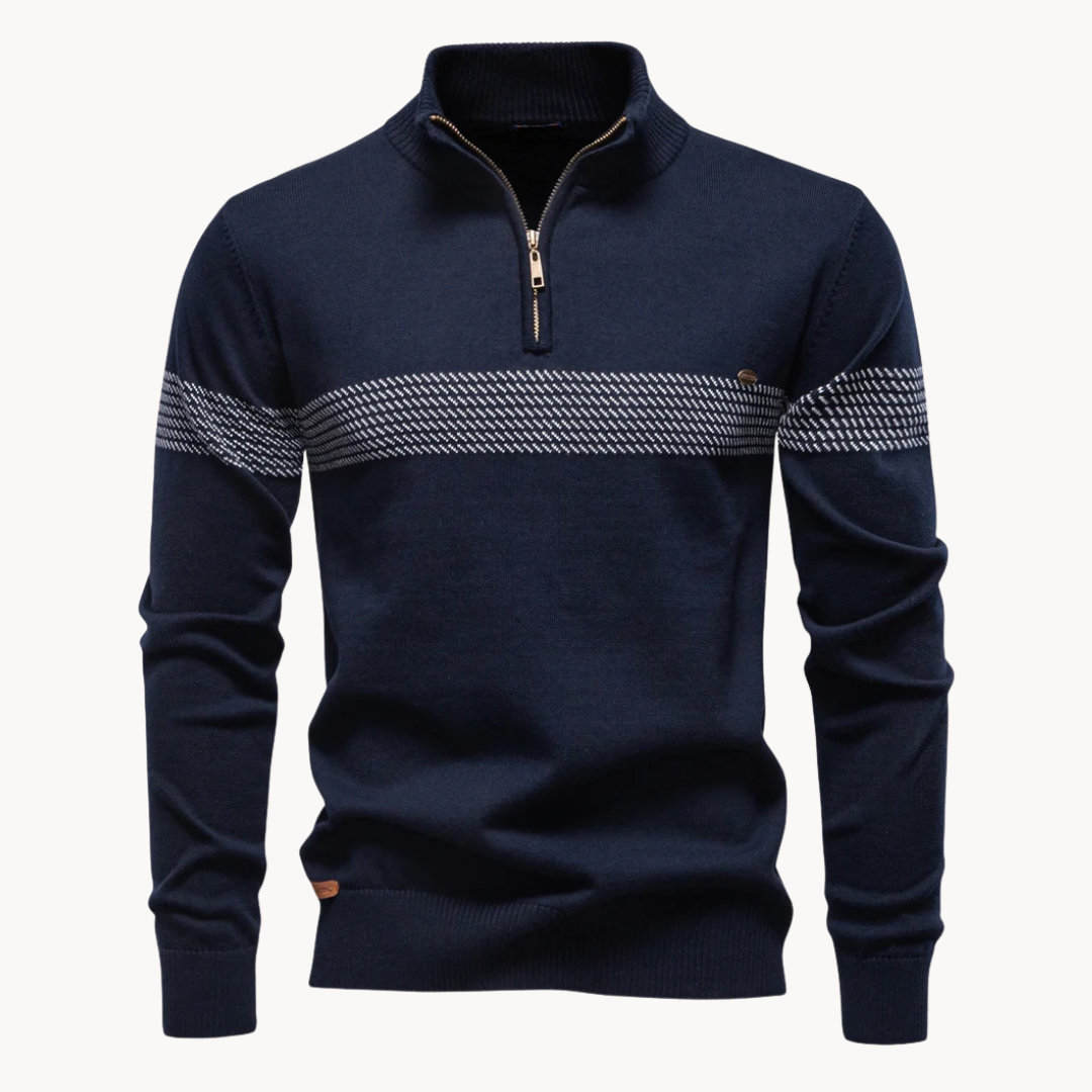 Unisex Cotton-Poly Quarter-Zip Stripe Sweater