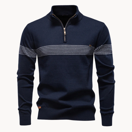 Unisex Cotton-Poly Quarter-Zip Stripe Sweater