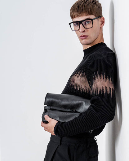 Men's Ribbed Sheer-Panel Sweater