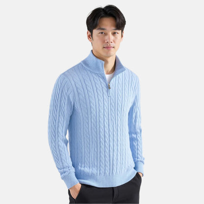 Unisex Cable Knit Half-Zip Sweater