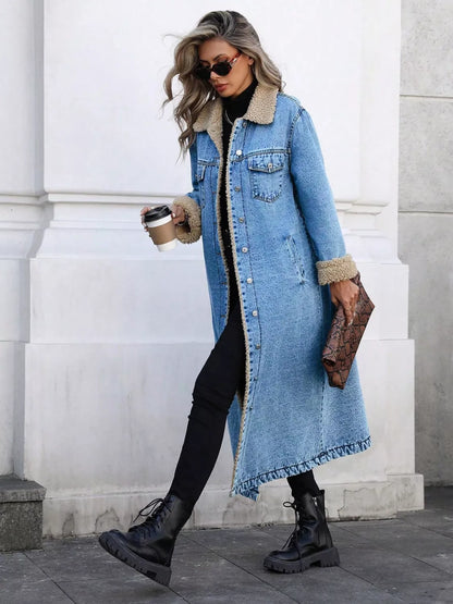 Women's Sherpa-Lined Longline Denim Jacket