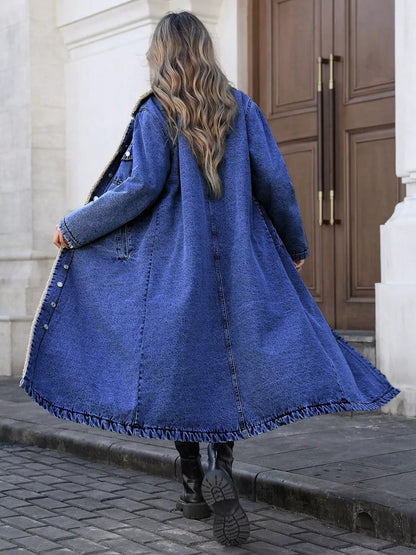 Women's Sherpa-Lined Longline Denim Jacket