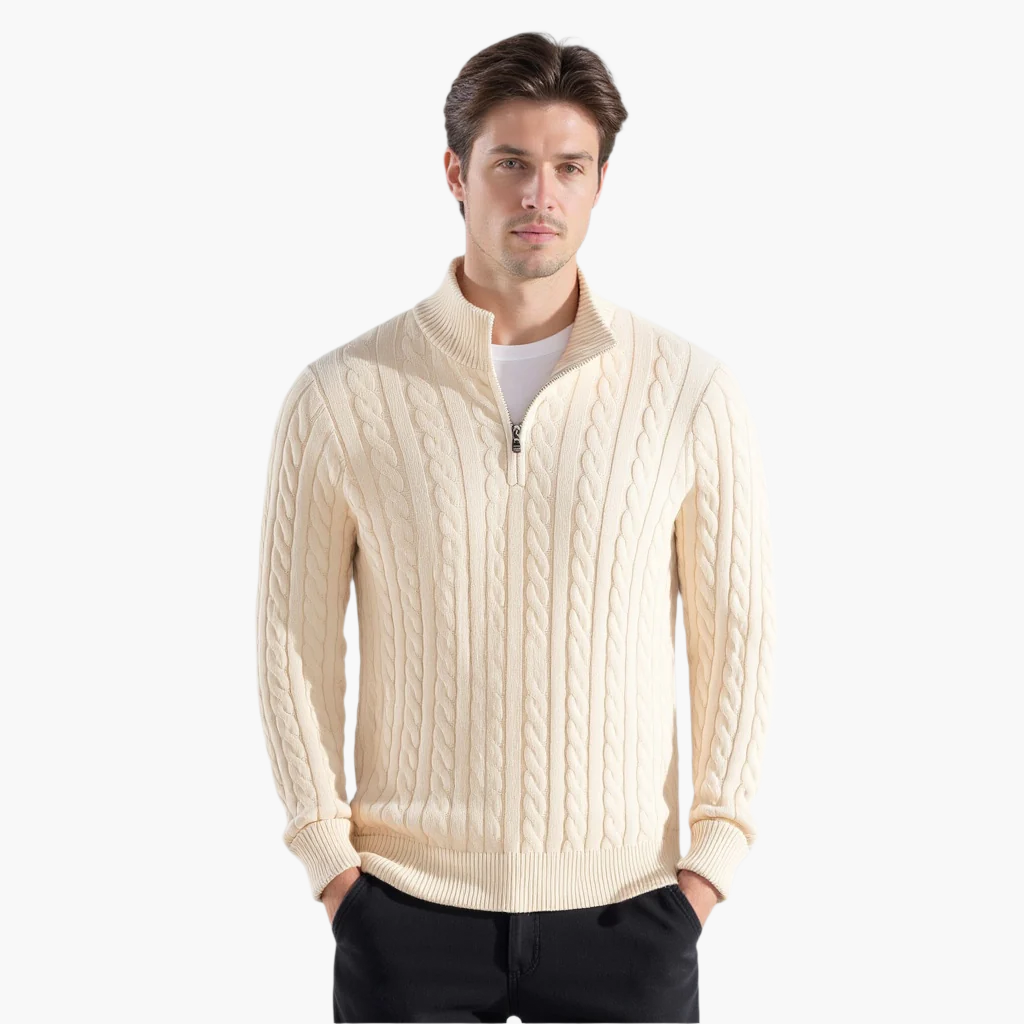 Unisex Cable Knit Half-Zip Sweater
