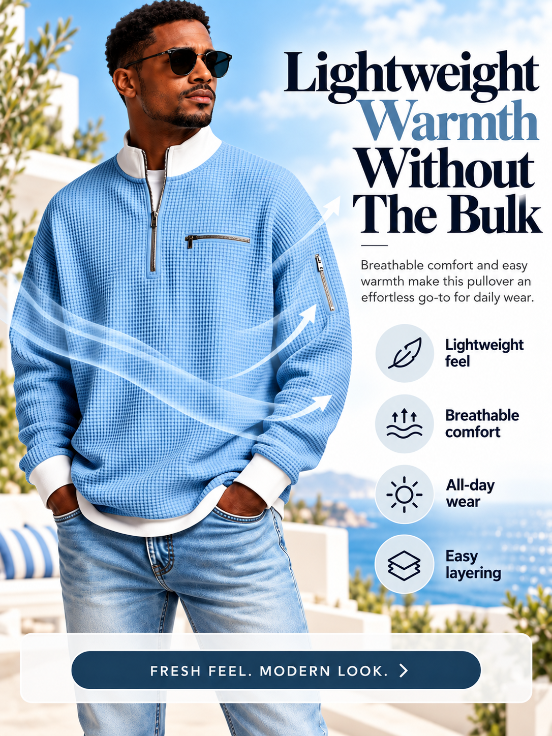 Men's Waffle Knit Quarter-Zip Sweatshirt