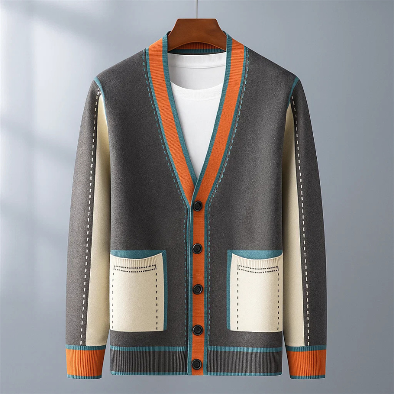 Men's Wool-Blend Contrast Trim Cardigan