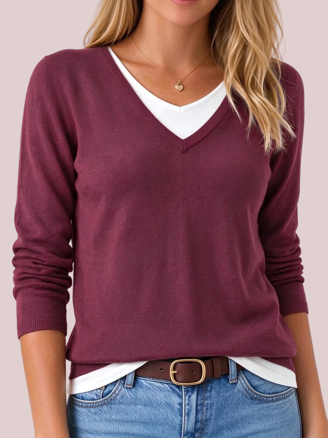 Women's V-Neck Layered-Look Knit Sweater