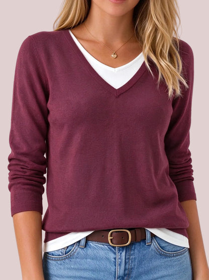 Women's V-Neck Layered-Look Knit Sweater