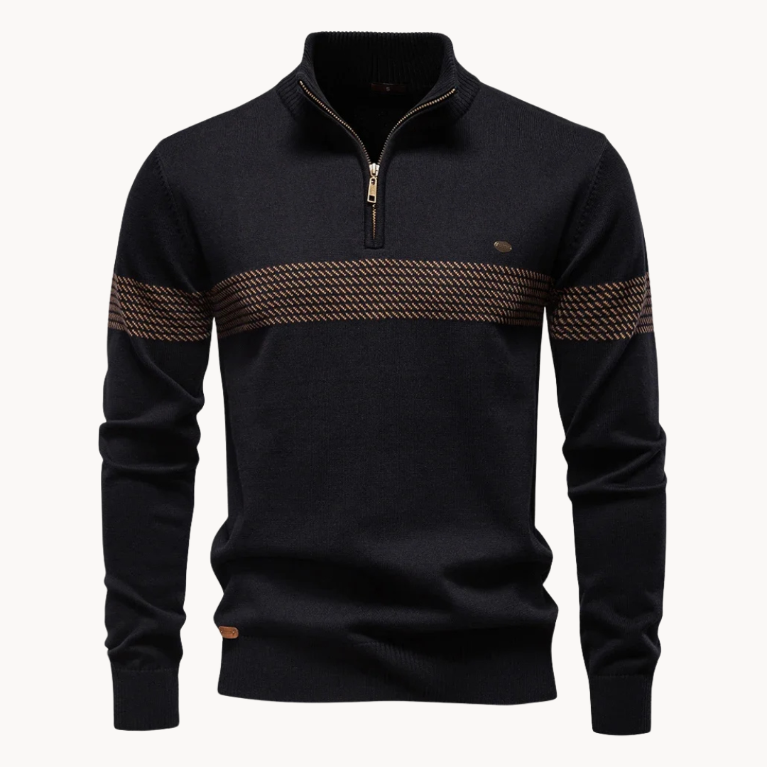 Unisex Cotton-Poly Quarter-Zip Stripe Sweater