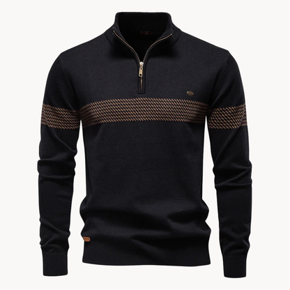 Unisex Cotton-Poly Quarter-Zip Stripe Sweater