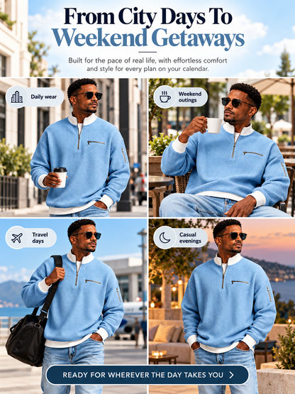 Men's Waffle Knit Quarter-Zip Sweatshirt