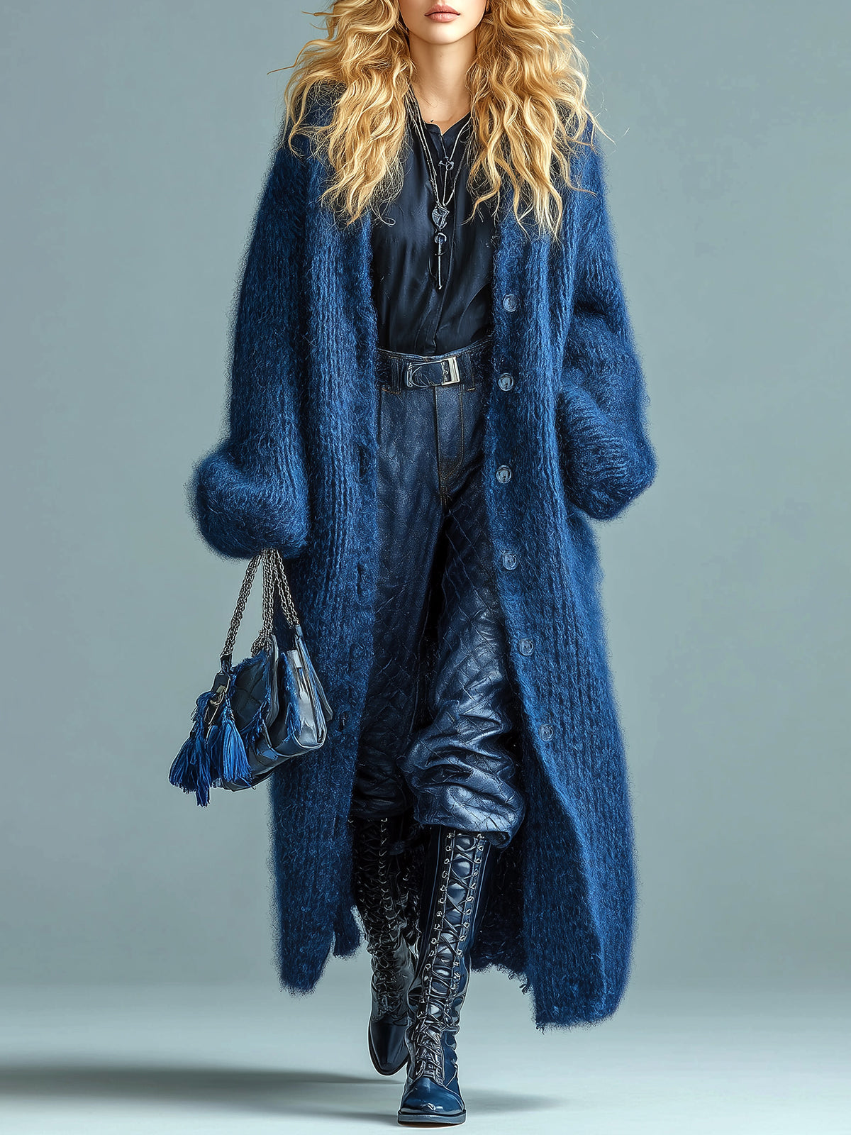 Women's Fuzzy Knit Oversized Longline Cardigan