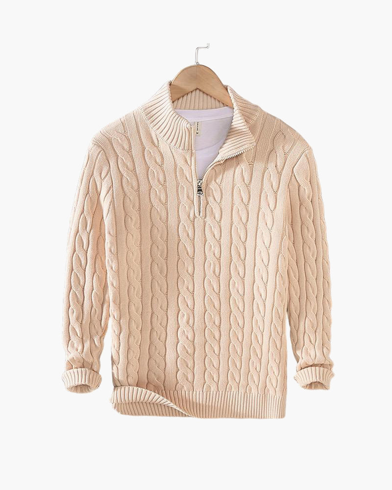 Unisex Cable Knit Half-Zip Sweater