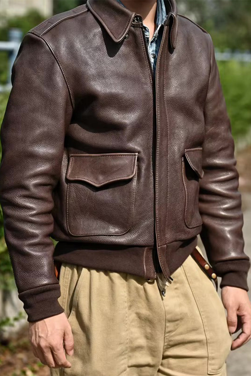 Men's Leather A-2 Bomber Jacket