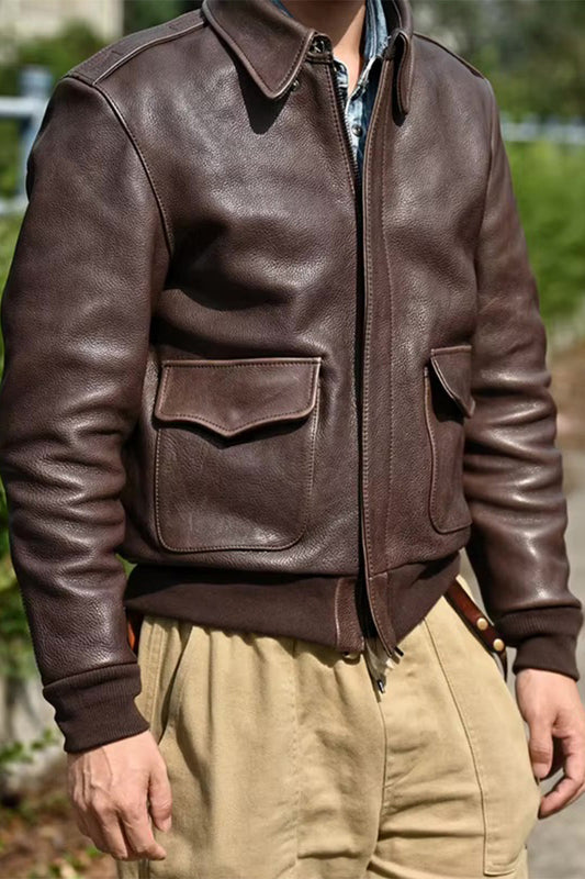 Men's Leather A-2 Bomber Jacket