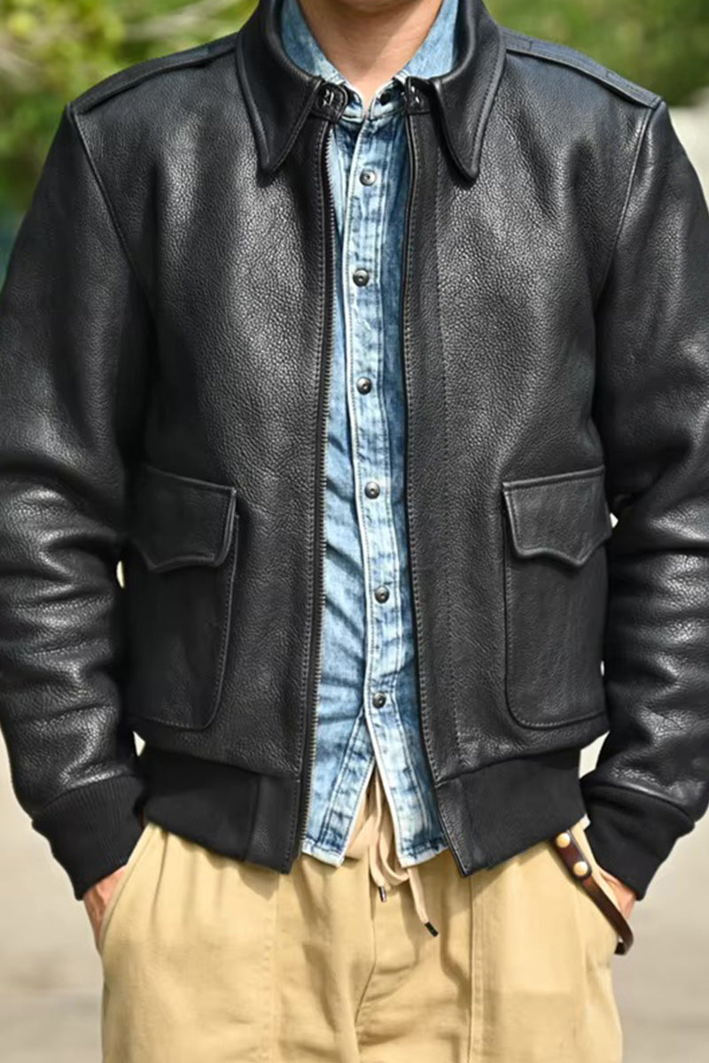 Men's Leather A-2 Bomber Jacket