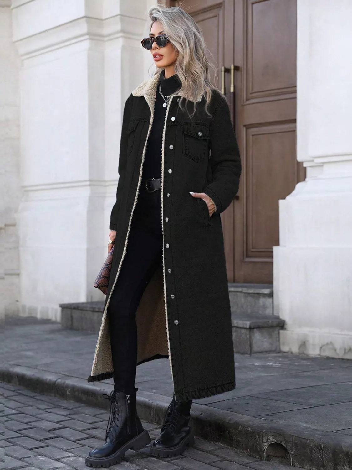 Women's Sherpa-Lined Longline Denim Jacket
