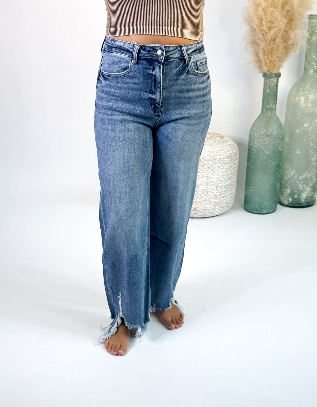 Women's Distressed High-Rise Straight-Leg Jeans