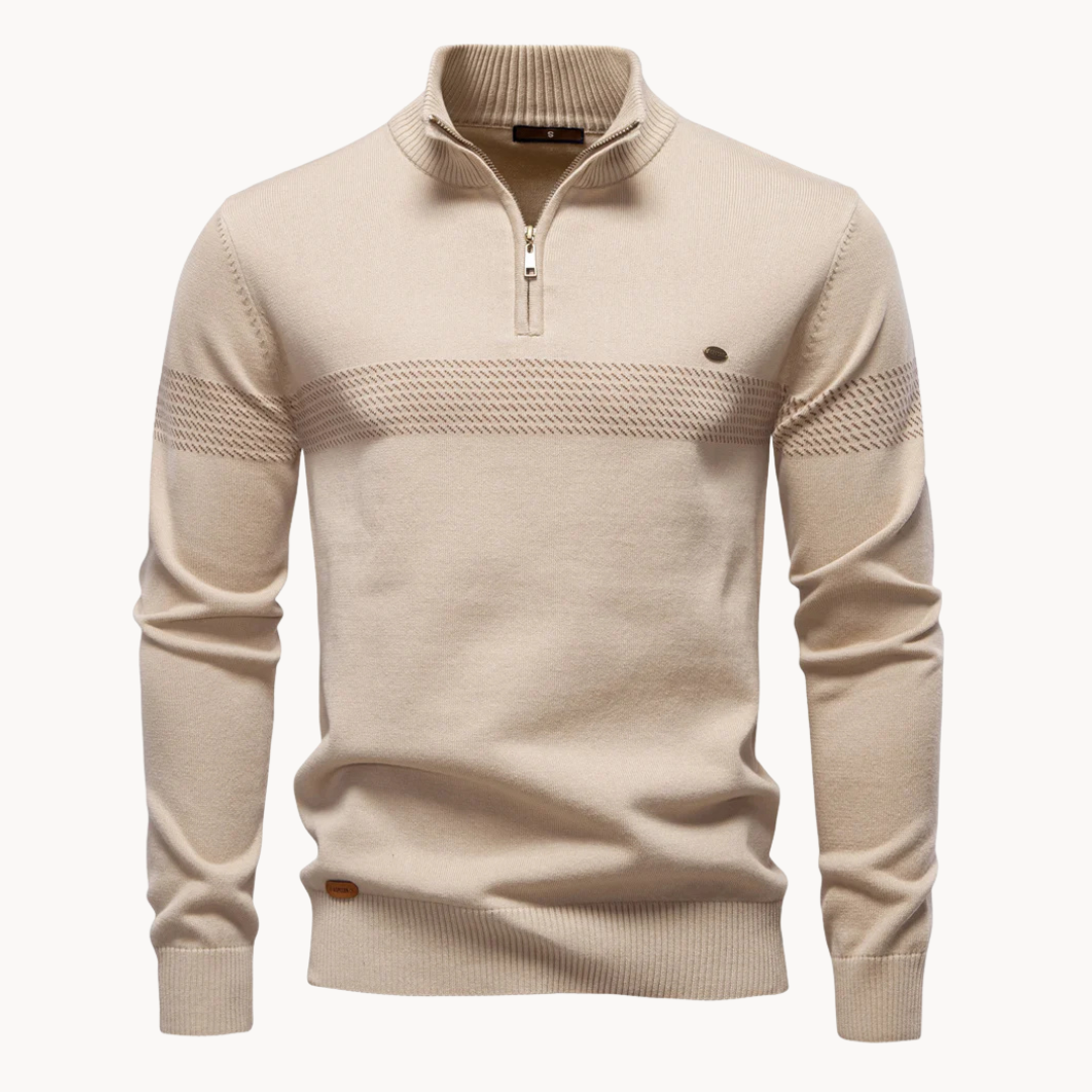 Unisex Cotton-Poly Quarter-Zip Stripe Sweater