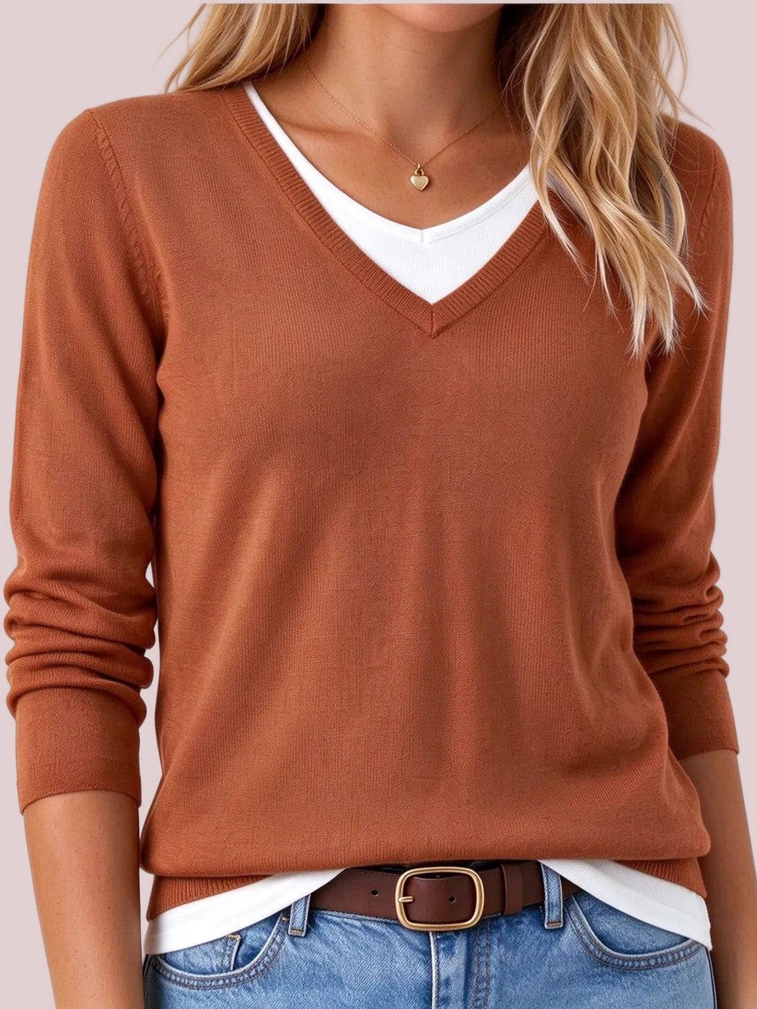 Women's V-Neck Layered-Look Knit Sweater