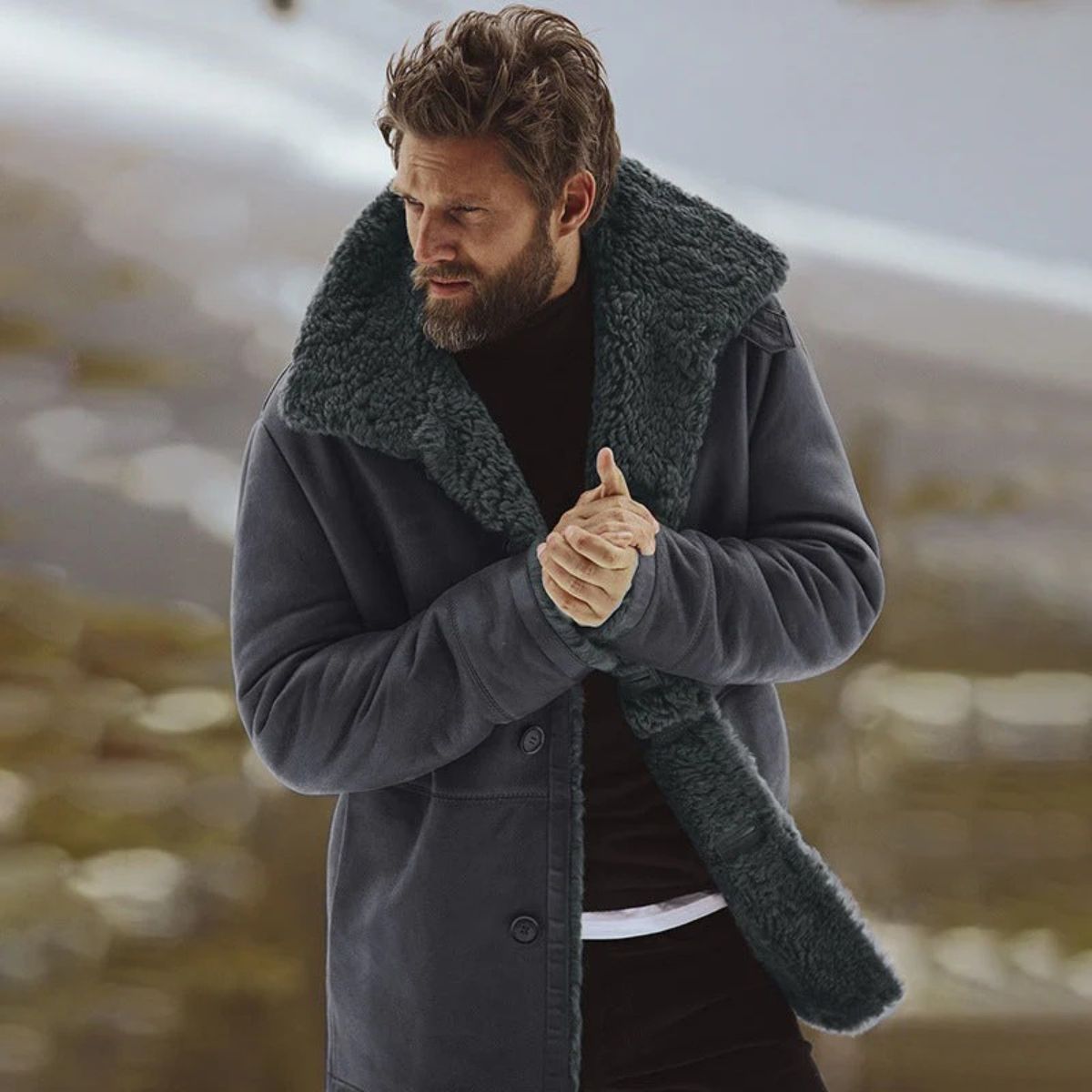Men's Shearling-Lined Overcoat