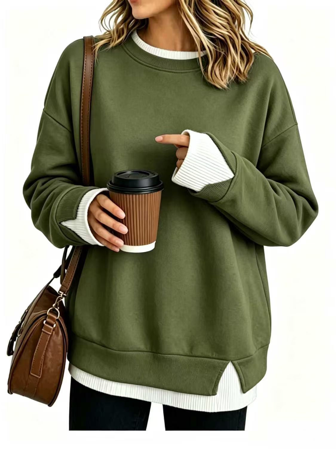 Women's Ribbed-Panel Layered-Look Sweatshirt