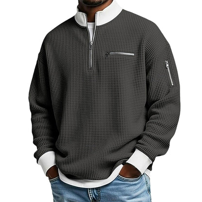Men's Waffle Knit Quarter-Zip Sweatshirt