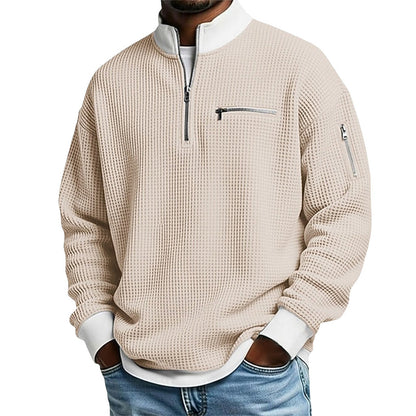 Men's Waffle Knit Quarter-Zip Sweatshirt