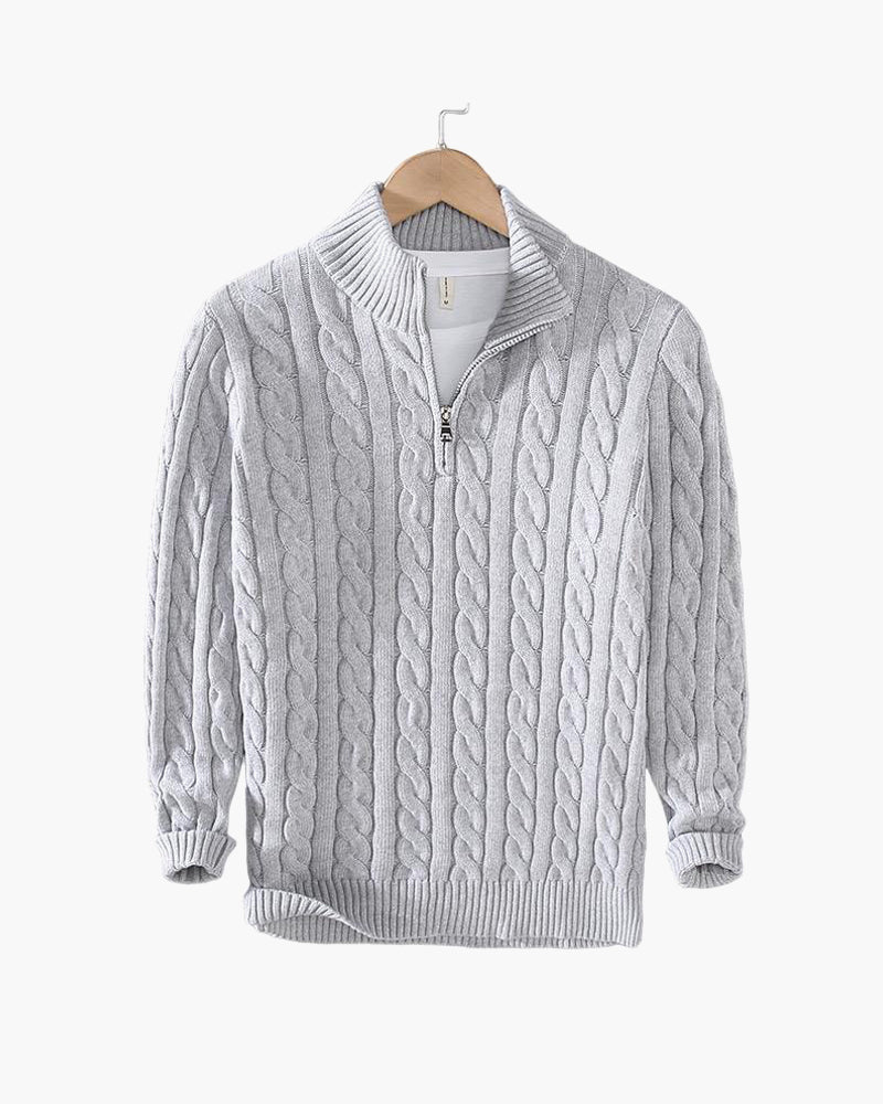 Unisex Cable Knit Half-Zip Sweater
