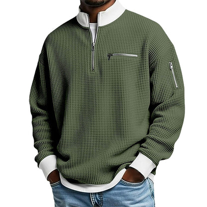Men's Waffle Knit Quarter-Zip Sweatshirt