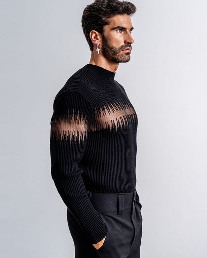 Men's Ribbed Sheer-Panel Sweater