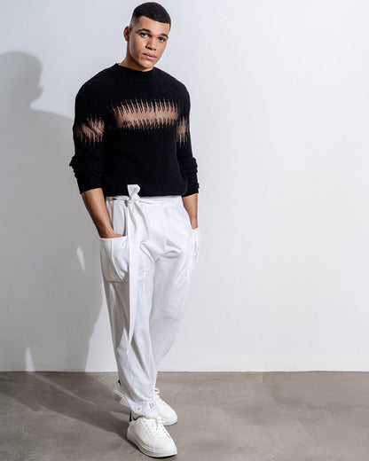Men's Ribbed Sheer-Panel Sweater