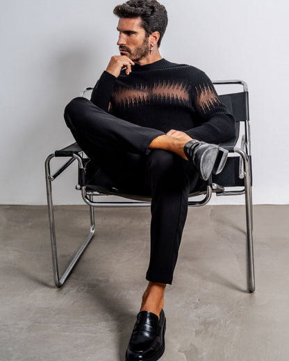 Men's Ribbed Sheer-Panel Sweater