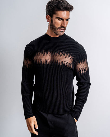 Men's Ribbed Sheer-Panel Sweater
