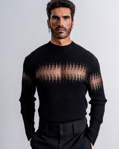 Men's Ribbed Sheer-Panel Sweater