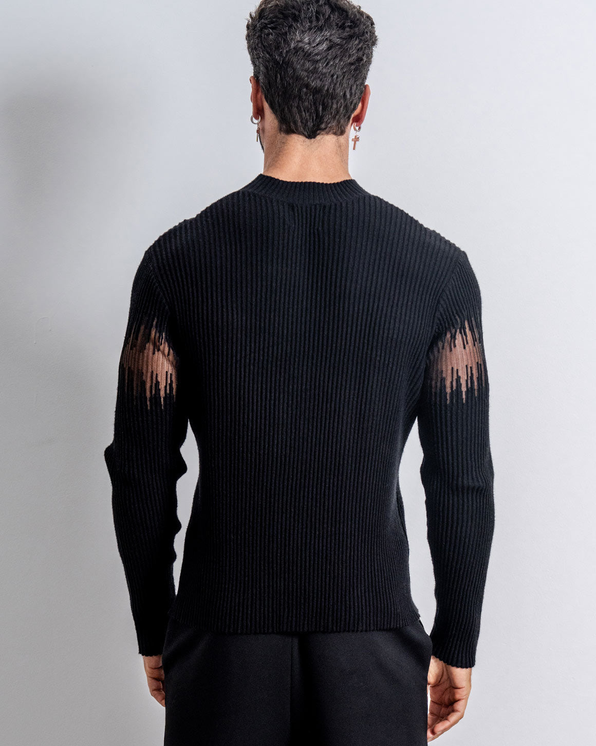 Men's Ribbed Sheer-Panel Sweater
