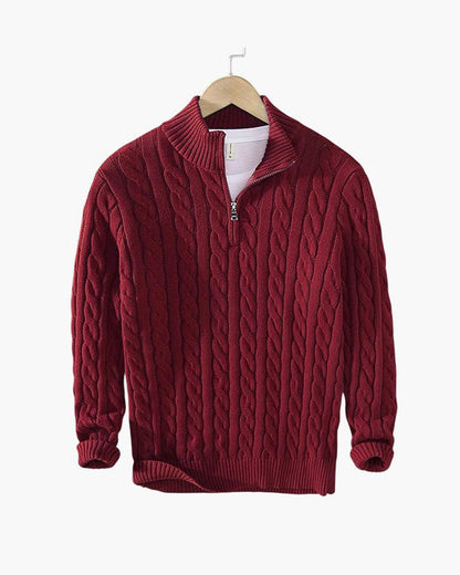 Unisex Cable Knit Half-Zip Sweater