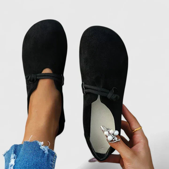Women's Lace-Up Comfort Loafers – Cushioned Sole, Black