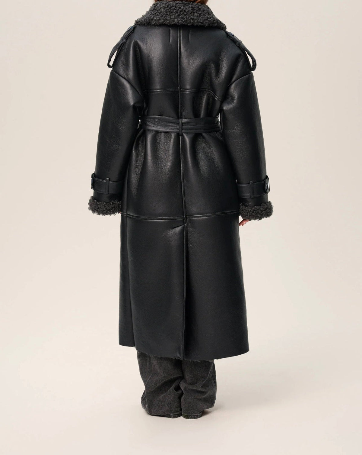 Women's Leather Coat with Lambswool-Look Lining