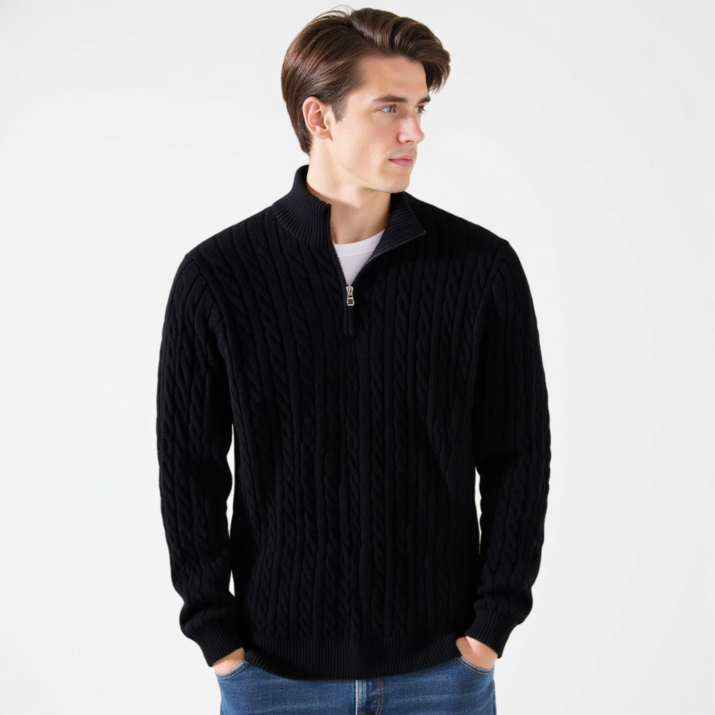 Unisex Cable Knit Half-Zip Sweater
