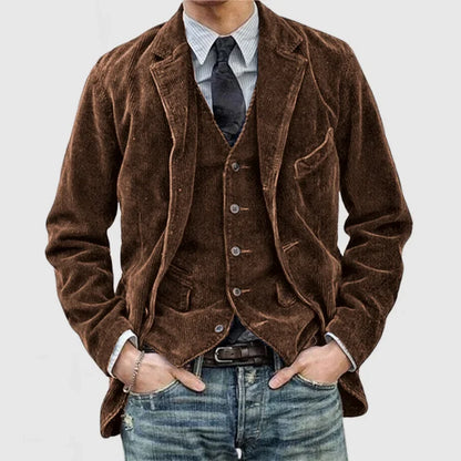 Men's Corduroy Lapel Jacket And Waistcoat Set