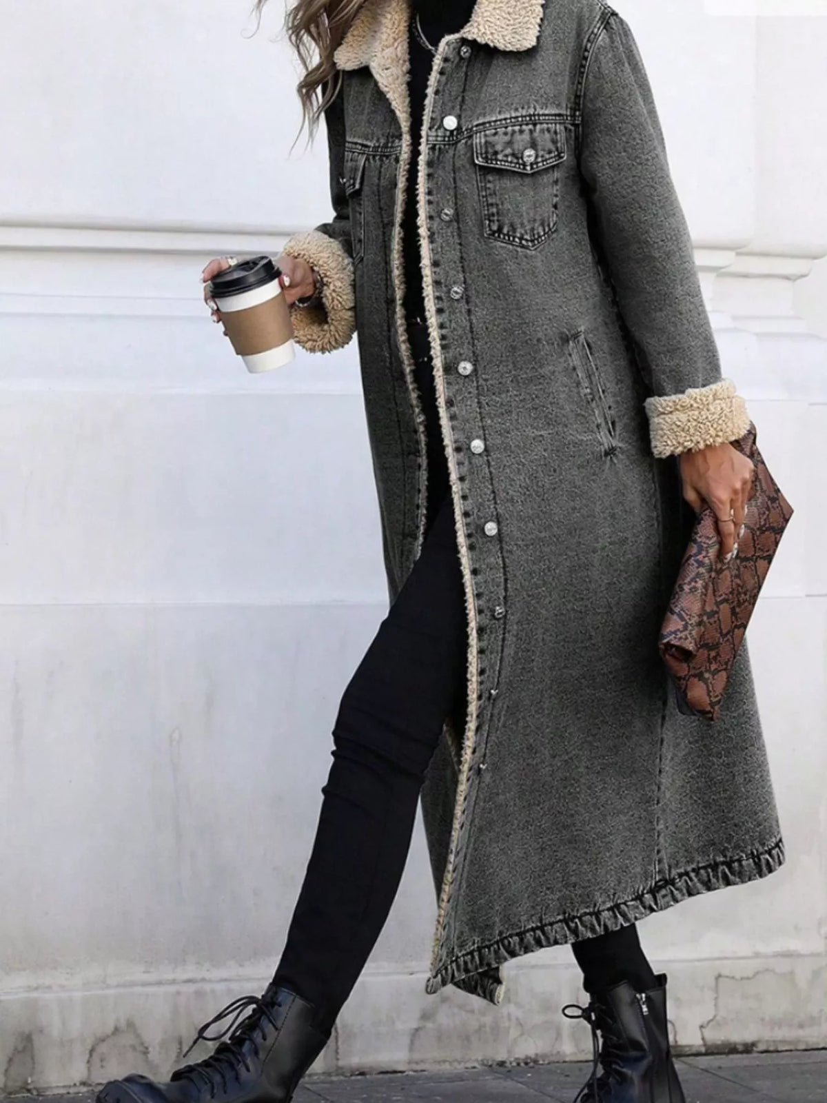 Women's Sherpa-Lined Longline Denim Jacket