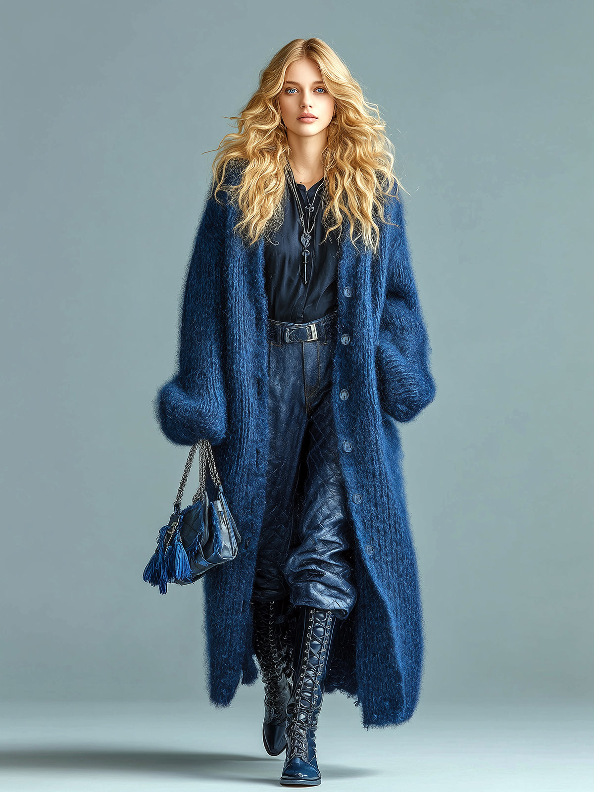 Women's Fuzzy Knit Oversized Longline Cardigan