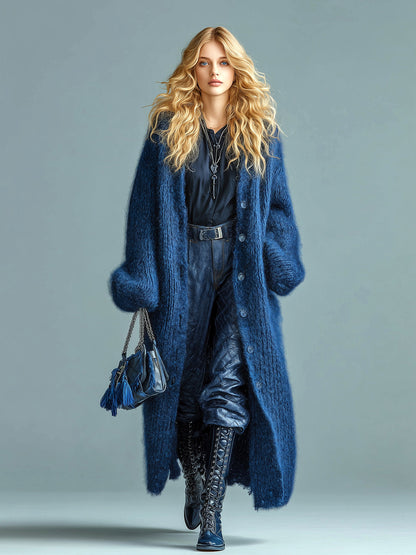 Women's Fuzzy Knit Oversized Longline Cardigan