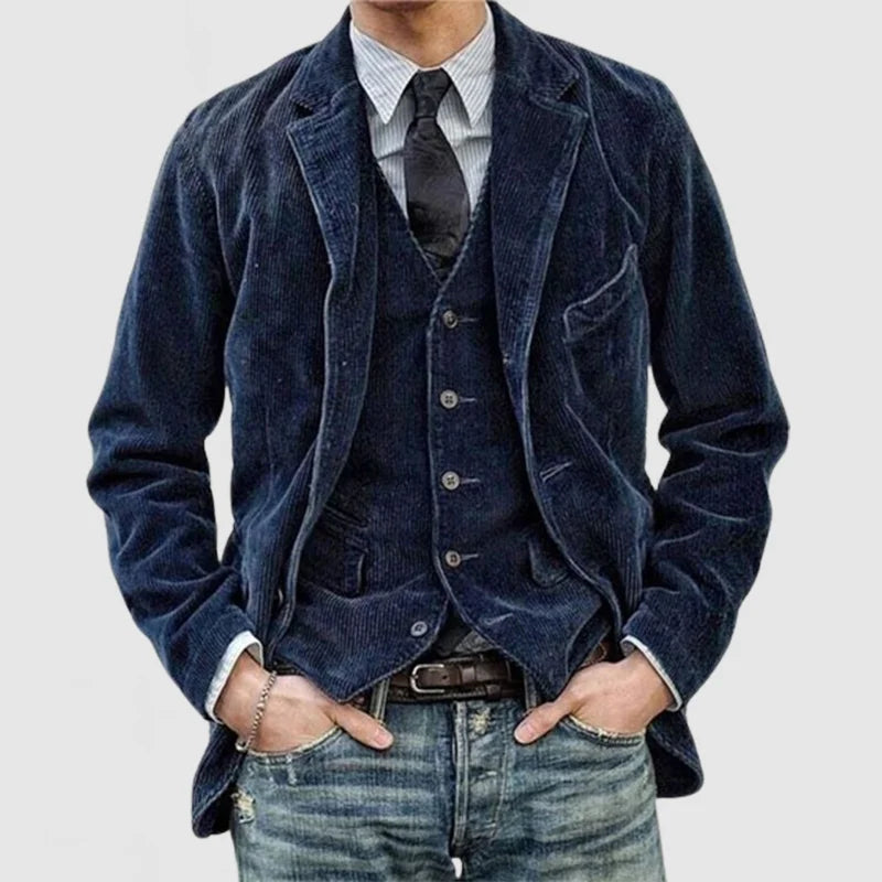 Men's Corduroy Lapel Jacket And Waistcoat Set