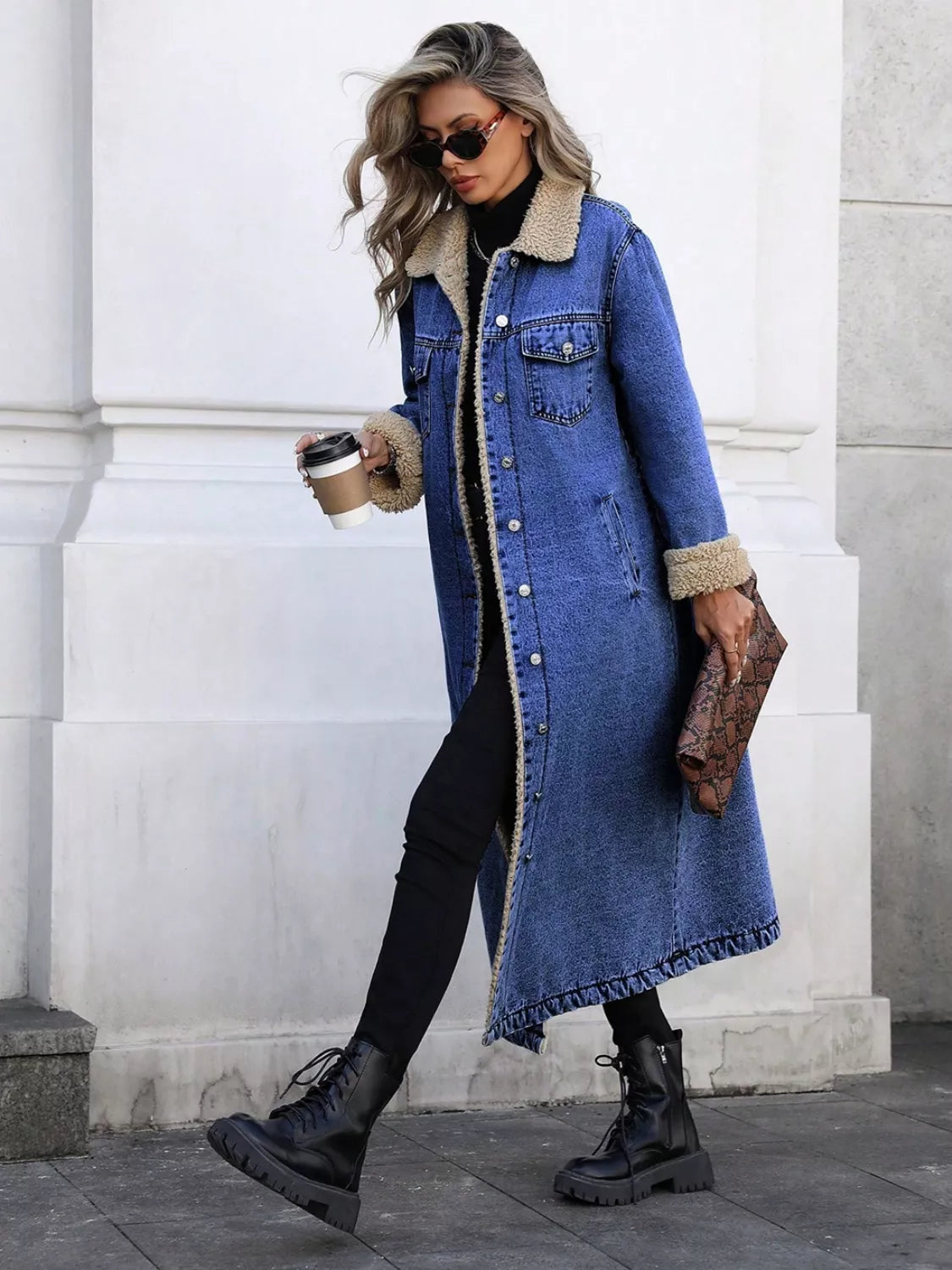 Women's Sherpa-Lined Longline Denim Jacket