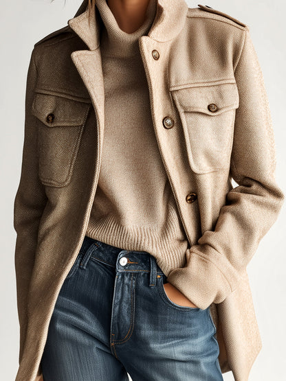 Women's Wool-Blend Stand Collar Coat