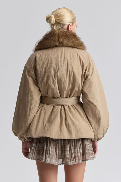 Women's Vegan Fur-Trimmed Nylon Parka