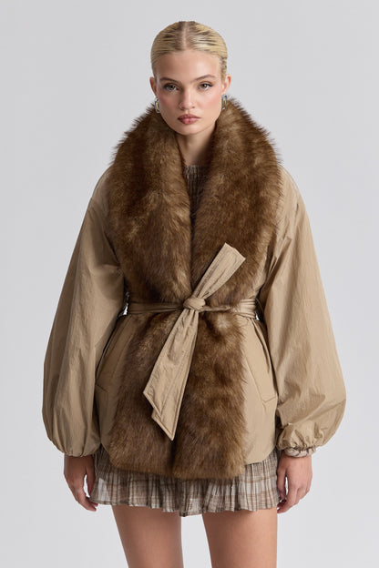 Women's Vegan Fur-Trimmed Nylon Parka