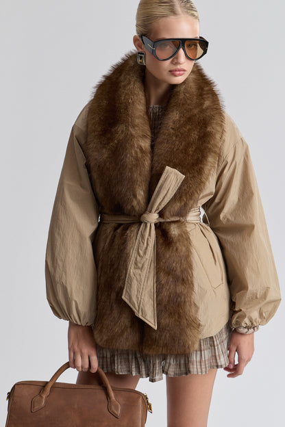 Women's Vegan Fur-Trimmed Nylon Parka